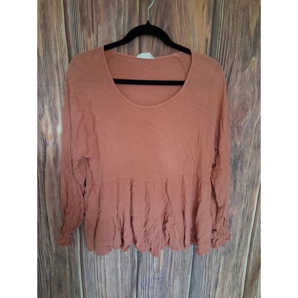 Altar'd State Dusty Clay Terracotta Tiered Babydoll Long Sleeve Blouse large